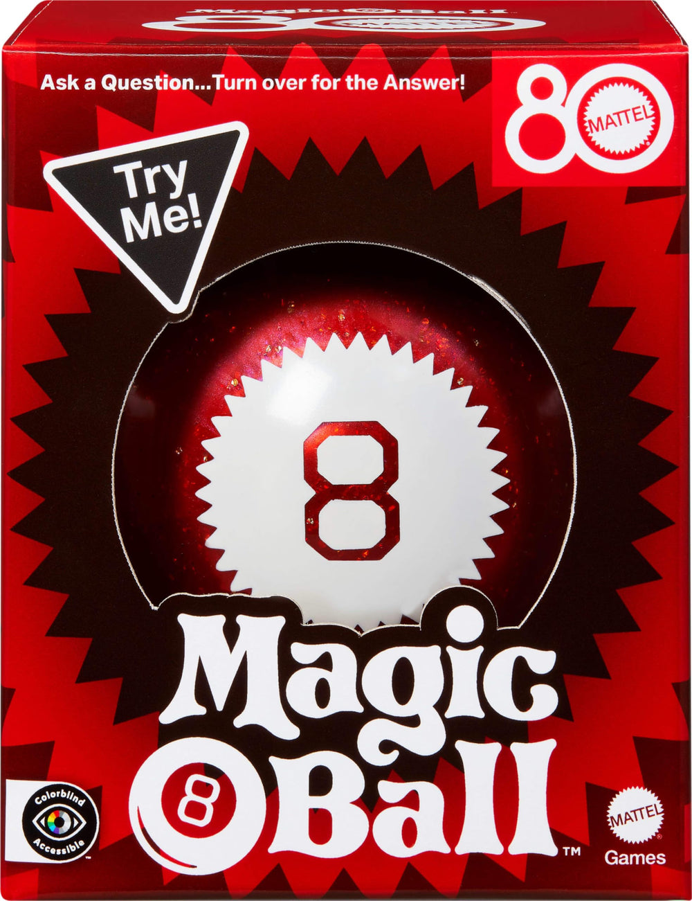 Mattel Games Magic 8 Ball 80th anniversary red sphere for nostalgic family fun