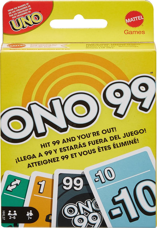 Mattel Games ONO 99 card game setup with bright cards for family fun