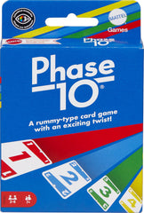 Mattel Games Phase 10 deck shows the full card set for quick, engaging rounds.