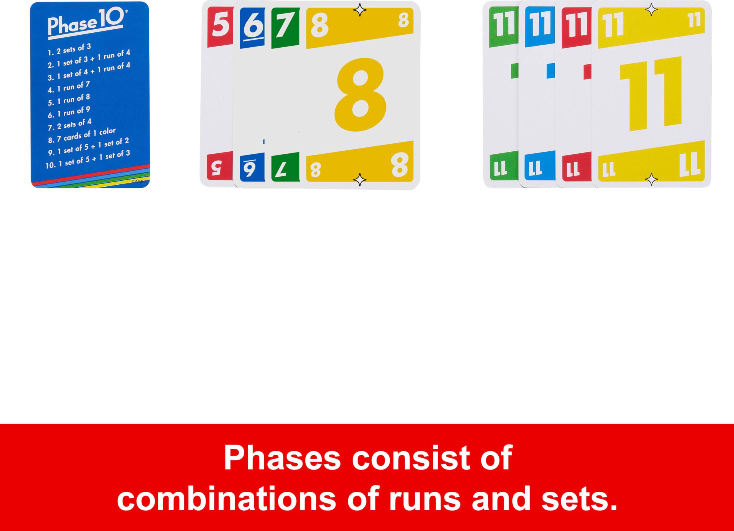 Mattel Games Phase 10 color-blind symbols help inclusive gameplay.