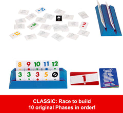 Mattel Phase 10 Tiles features 32 phase cards for varied challenges.