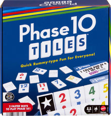 Mattel Games Phase 10 Tiles in play with colorful tiles.