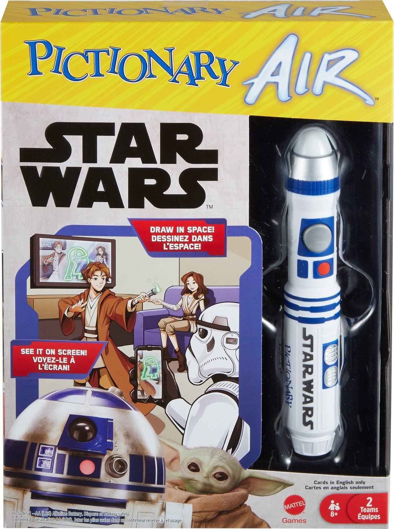 Mattel Games Pictionary Air Star Wars with R2-D2 light pen drawing clues in the air