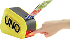 Mattel UNO Attack mega hit launcher showcases vibrant lights and rapid action.