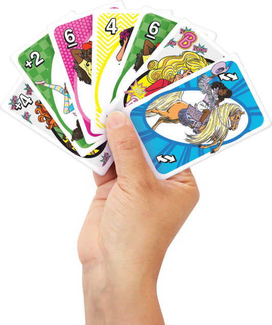UNO Barbie deck art featuring Barbie outfits, perfect for engaging storytelling