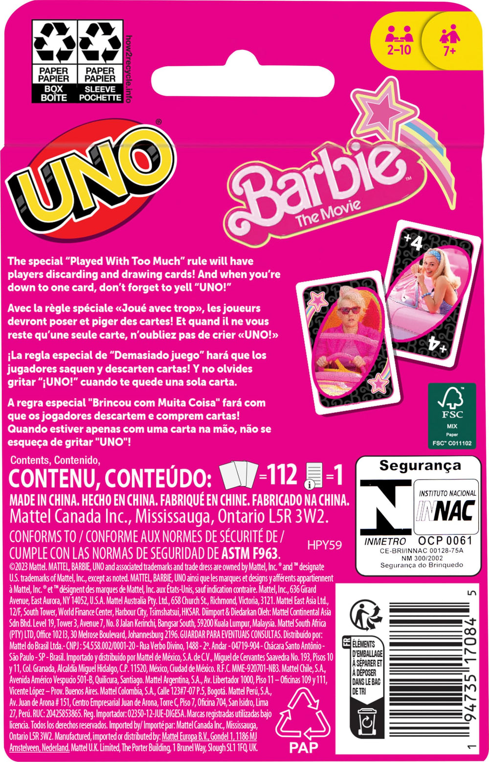 Mattel UNO Barbie The Movie card game packaging and visual design appeal to collectors.