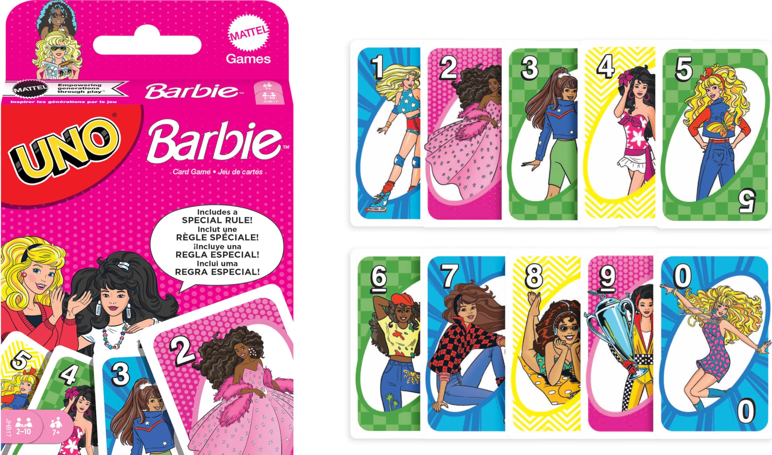 Mattel Games UNO Barbie for 2–10 players, ideal for family gatherings and travel