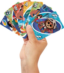 Mattel Games UNO Disney Moana 2 characters art showcases Moana scenes for family play