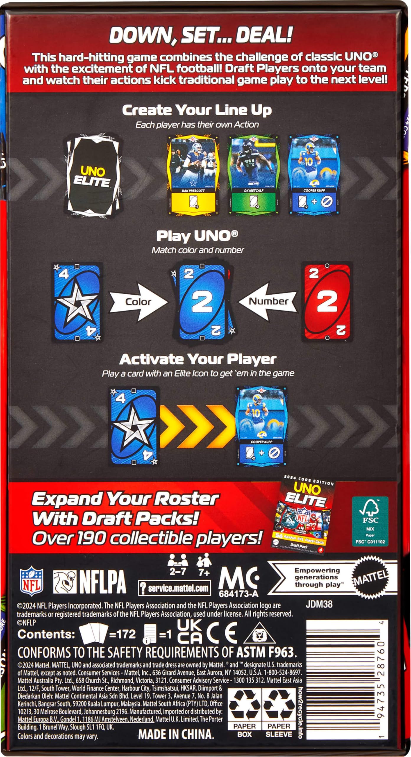 Mattel UNO Elite NFL core edition storage box keeps cards organized.