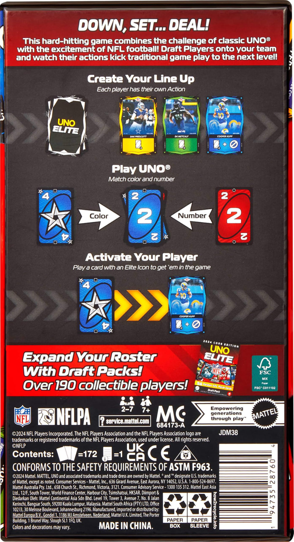 Mattel UNO Elite NFL core edition storage box keeps cards organized.