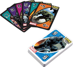 Mattel Games UNO Flip Marvel draw-5 twist creates tense moments.