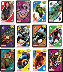 Mattel Games UNO Flip Marvel family night suitable for ages 7 and up.