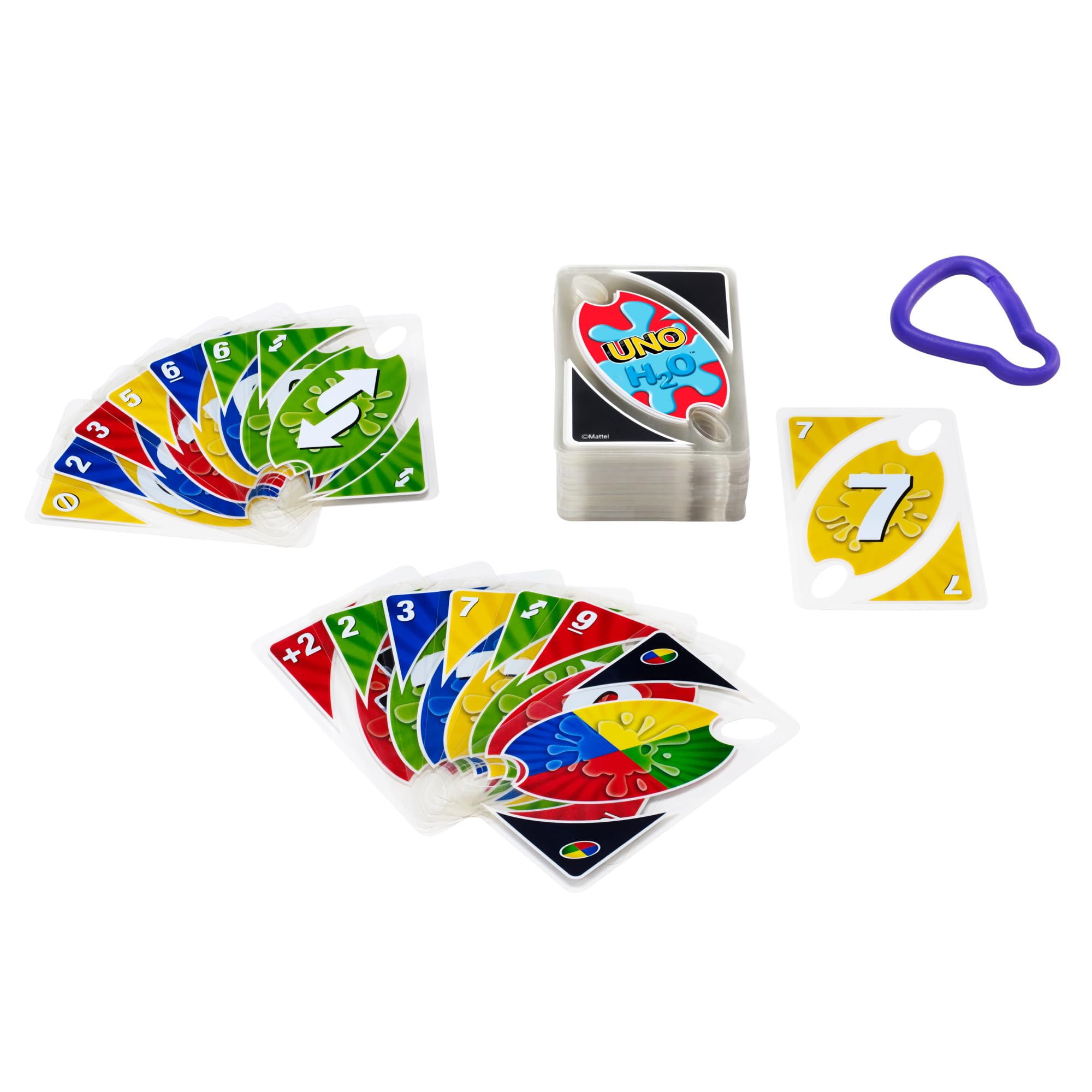 UNO H2O To Go card clip keeps the deck secure on trips