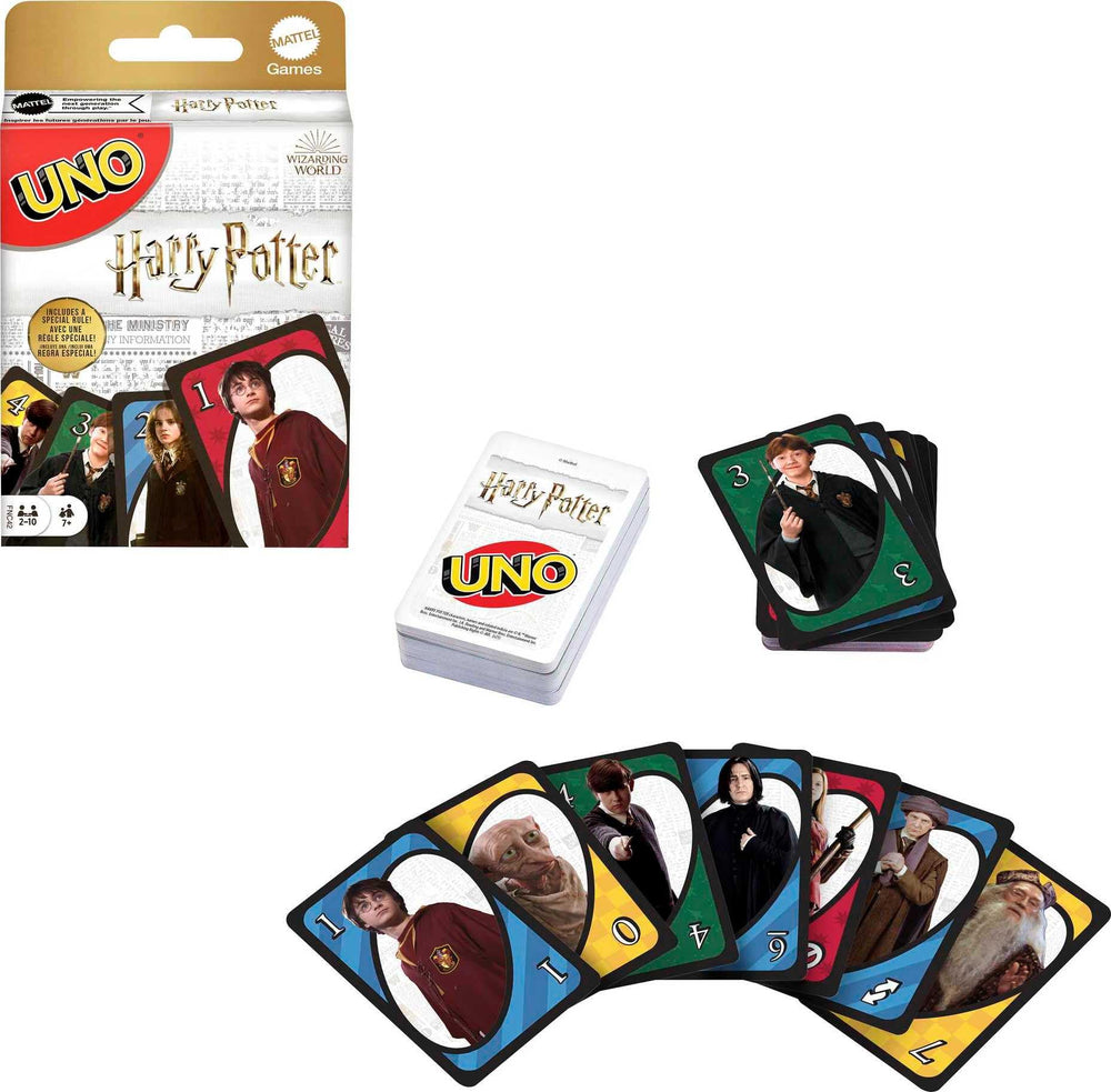 Mattel Games UNO Harry Potter family game night with 112 cards and fun.