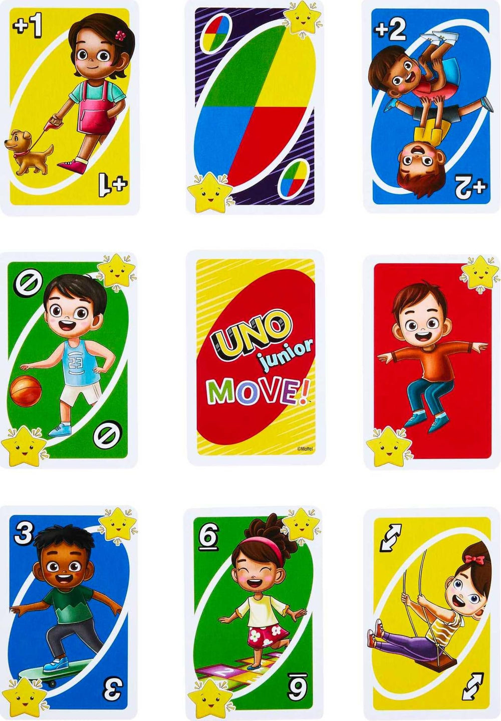 Mattel Games UNO Junior Move colorblind symbols help all players identify colors