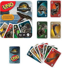 Mattel Games UNO Jurassic World Rebirth supports 2 to 10 players for flexible family fun.