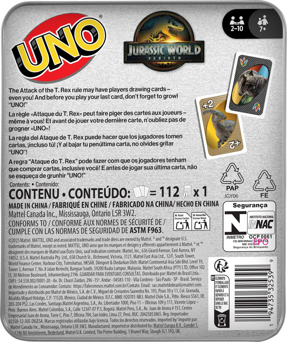 Mattel Games UNO Jurassic World Rebirth last-card moment boosts excitement during play.