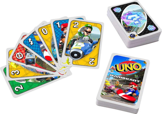 Mattel Games UNO Mario Kart cards featuring iconic designs for fans and collectors