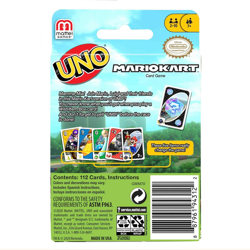 Mattel Games UNO Mario Kart pack shown as a gift option for game nights