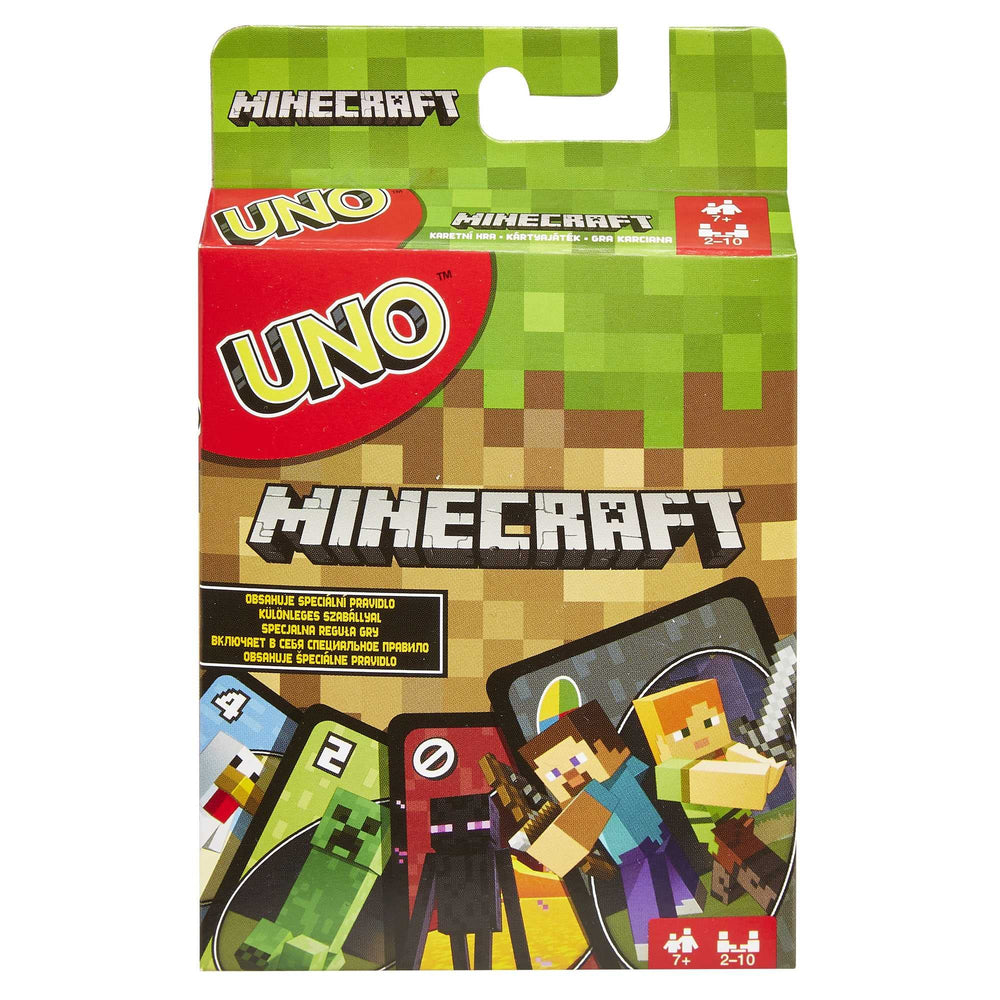 Mattel Games UNO Minecraft box front ready for family game night.