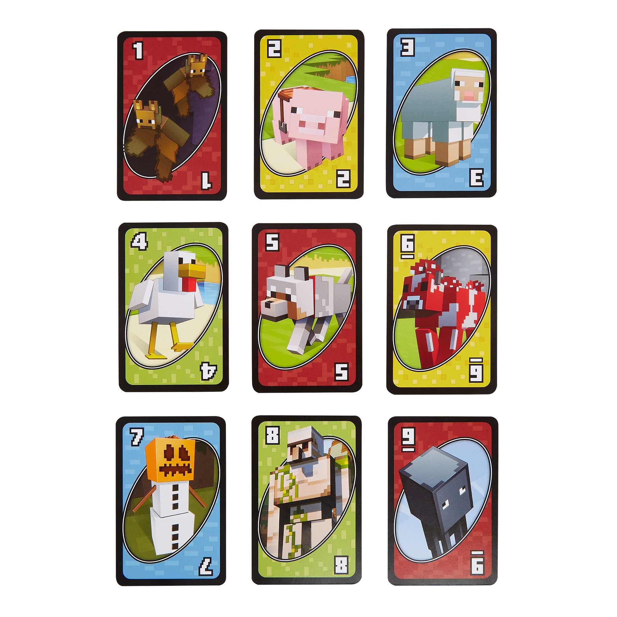 Mattel Games UNO Minecraft character cards spark themed rounds.