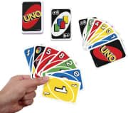Mattel Games UNO skip card pausing an opponent to guide the flow.