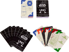 Mattel Games UNO Star Wars card art blueprints provide immersive visuals for strategic color and number matching.