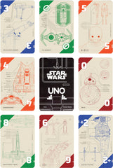 Mattel Games UNO Star Wars droids illustrations showcase iconic characters to fuel thematic card battles.