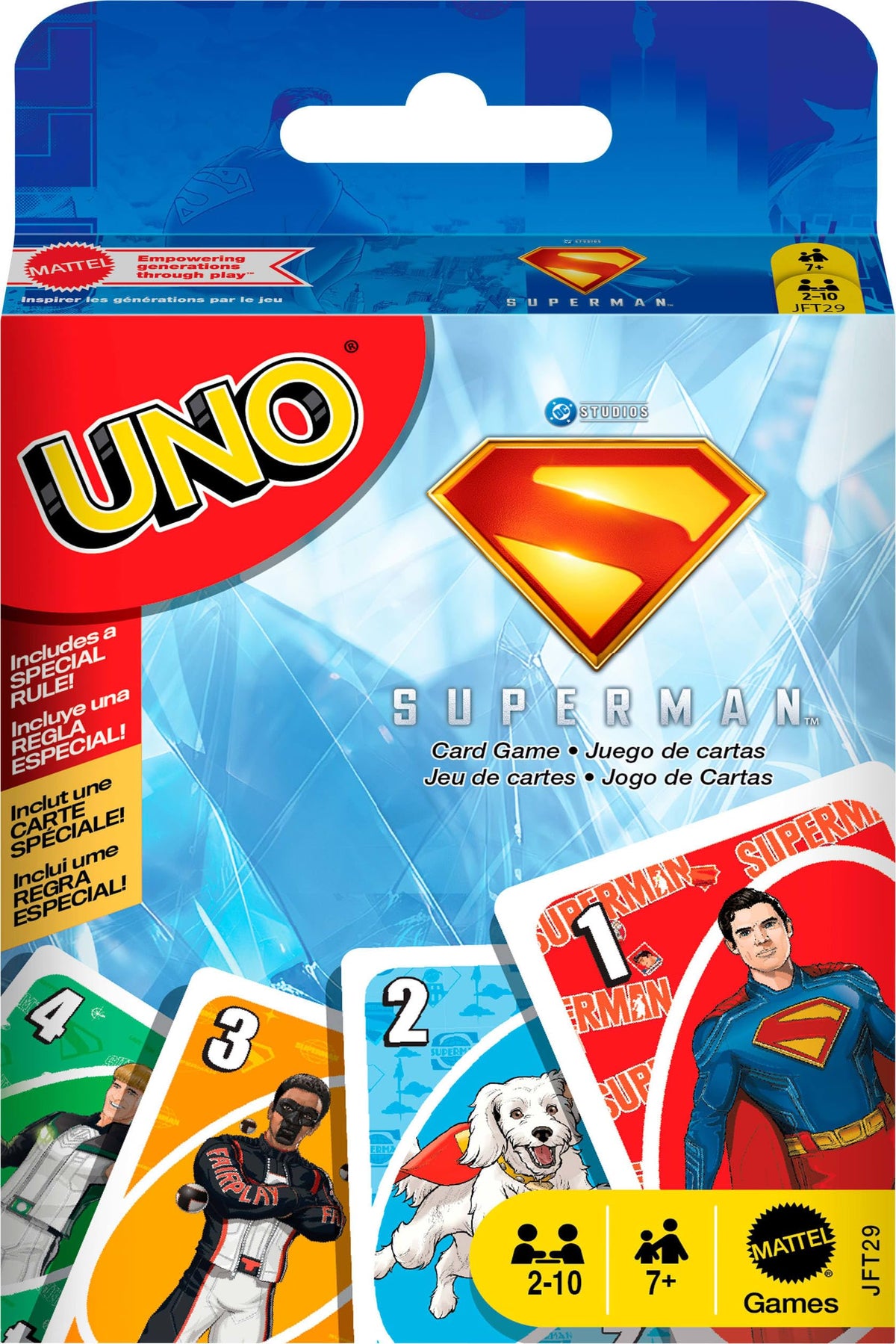 Mattel Games UNO Superman deck graphics showcase movie-inspired artwork for immersive play