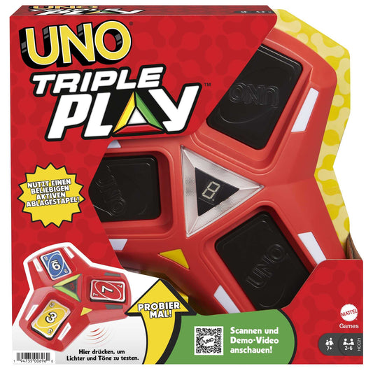 Mattel Games UNO Triple Play unit with lights and three lit piles for exciting play