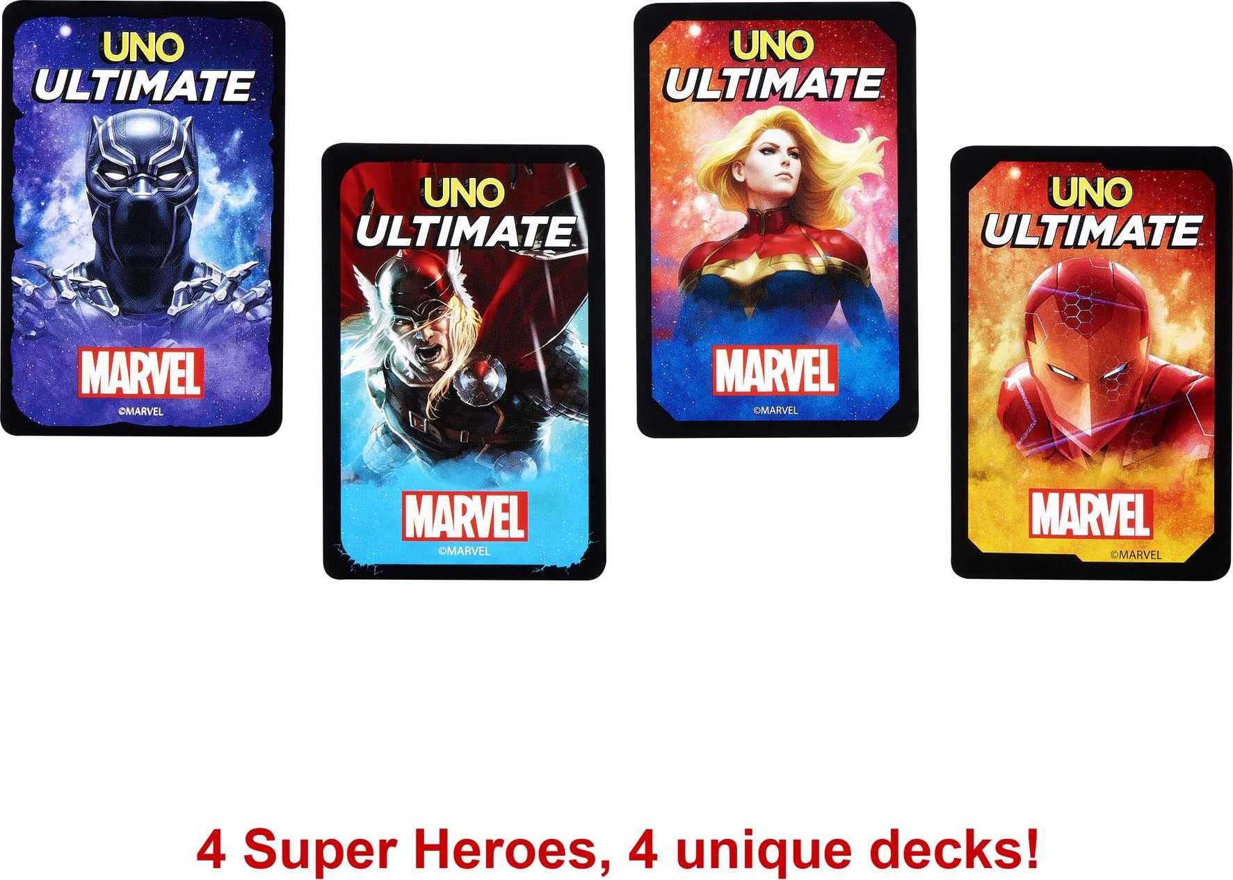 Mattel Games UNO Ultimate character decks let players activate powers each turn.