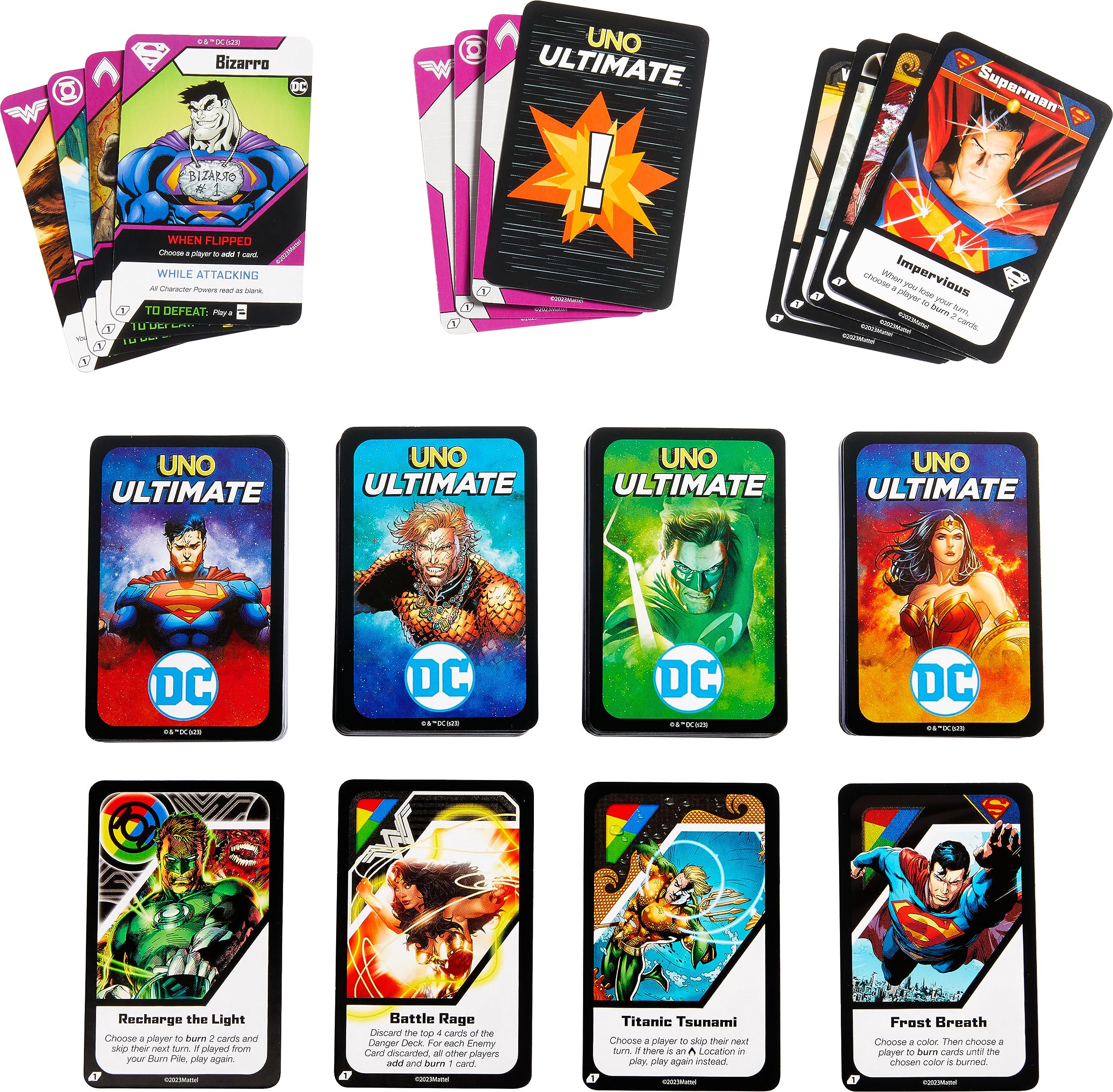 Mattel Games UNO Ultimate DC Card Game family night setup with kids and adults.