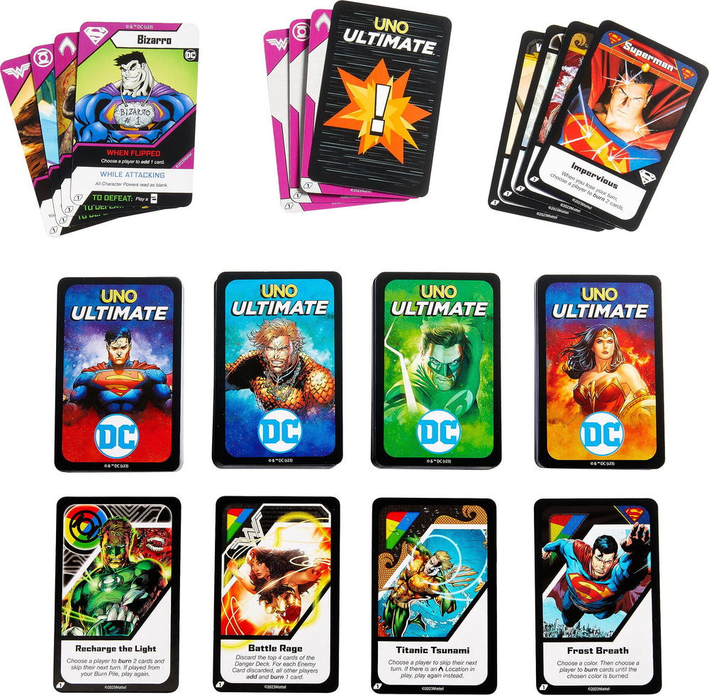 Mattel Games UNO Ultimate DC Card Game family night setup with kids and adults.