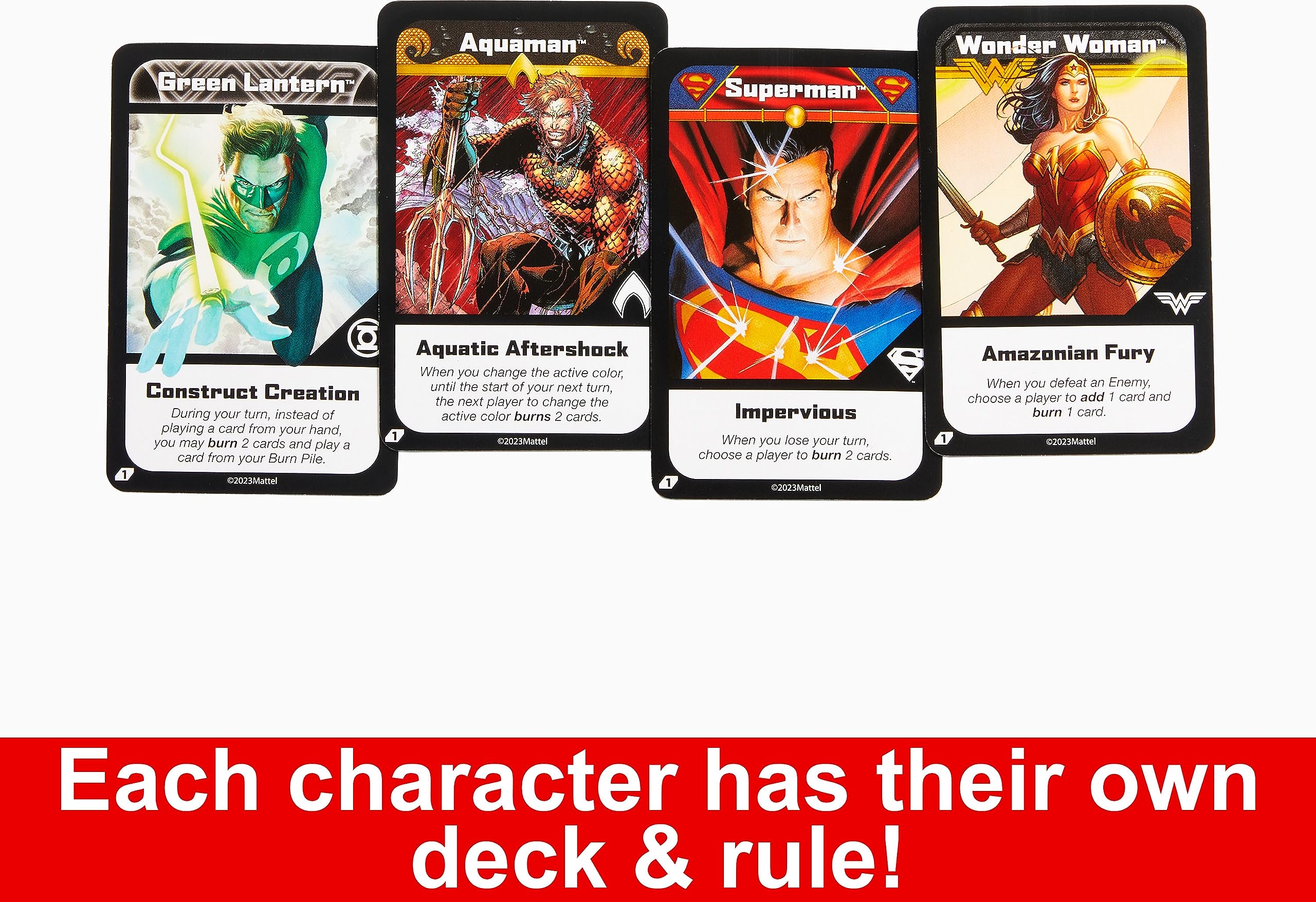 Mattel Games UNO Ultimate DC Card Game collectible foil cards shine in play.