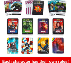 Mattel Games UNO Ultimate Marvel foil cards add shiny collectible flair.