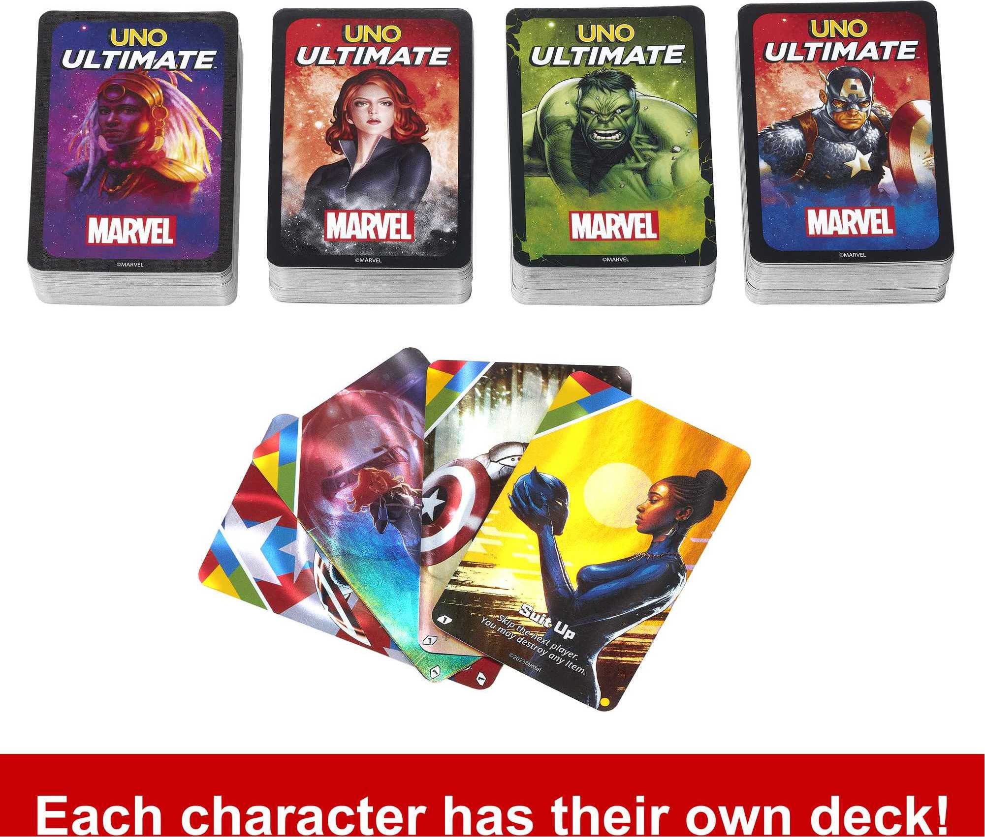 Mattel Games UNO Ultimate Marvel Thor deck for epic turn action.