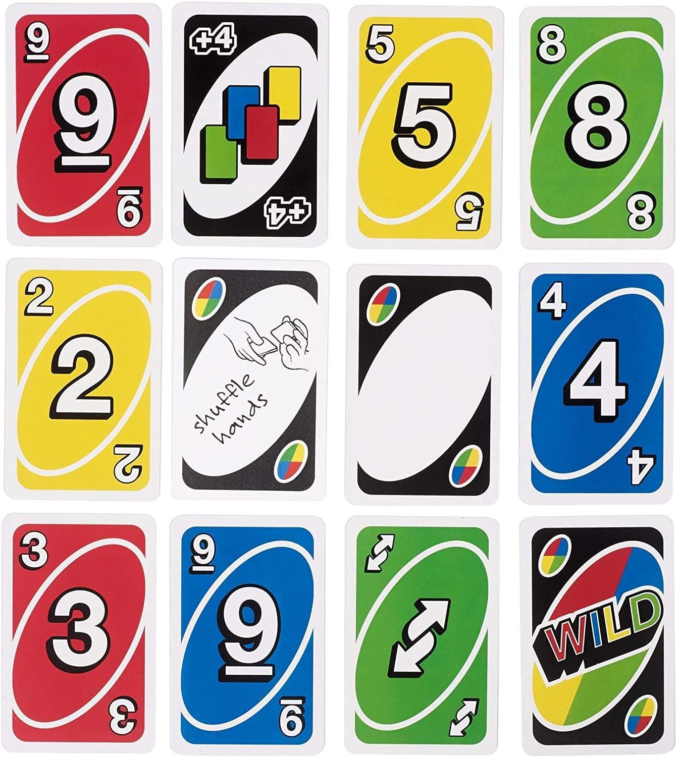Mattel Games UNO wild card enabling color changes for flexible strategy.
