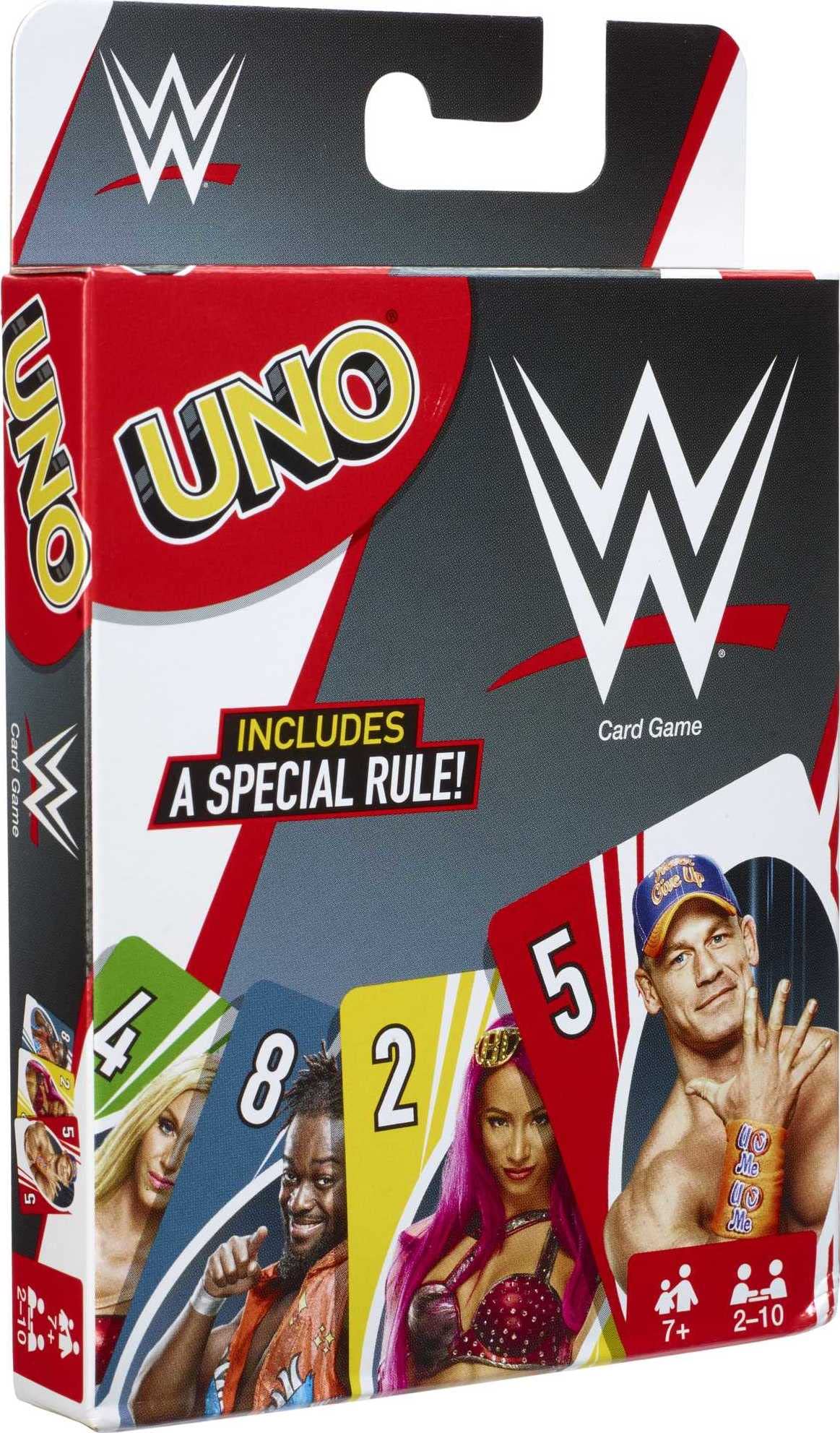 Mattel Games UNO WWE edition group gameplay with multiple players at table