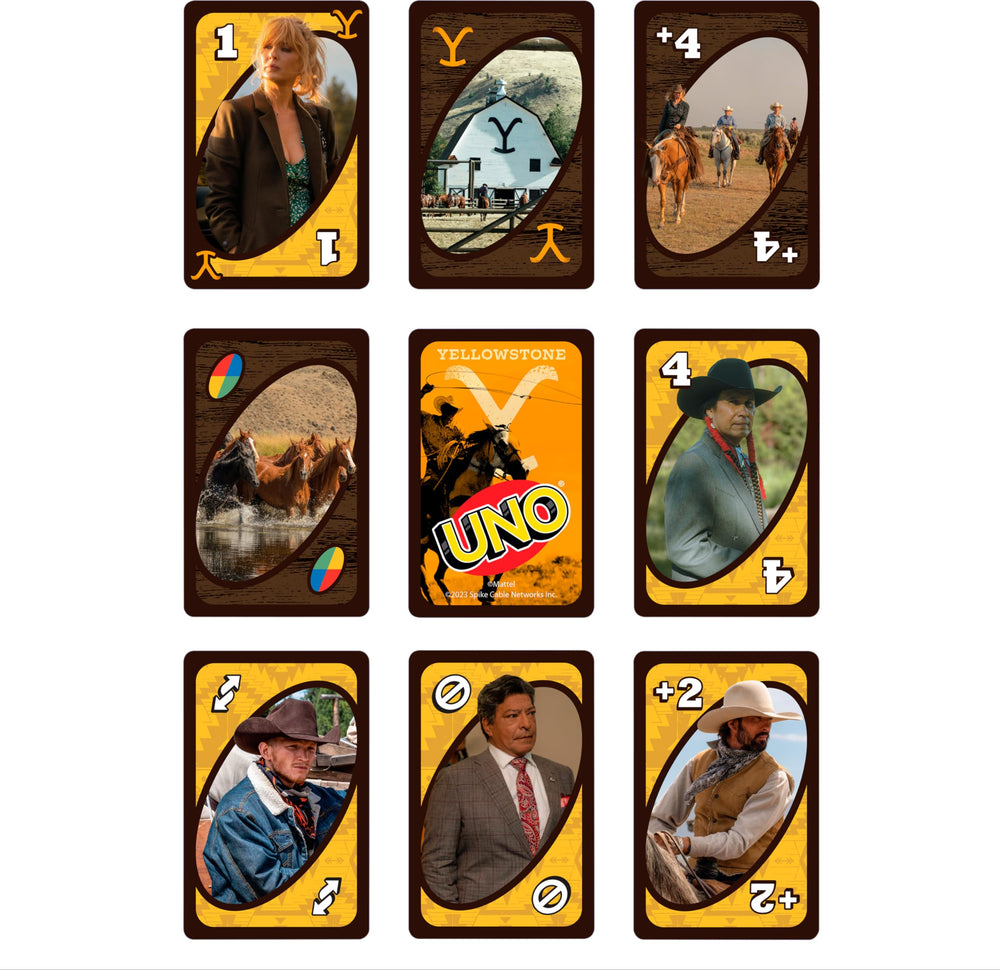 Mattel Games UNO Yellowstone gameplay setup shows how to start a round.