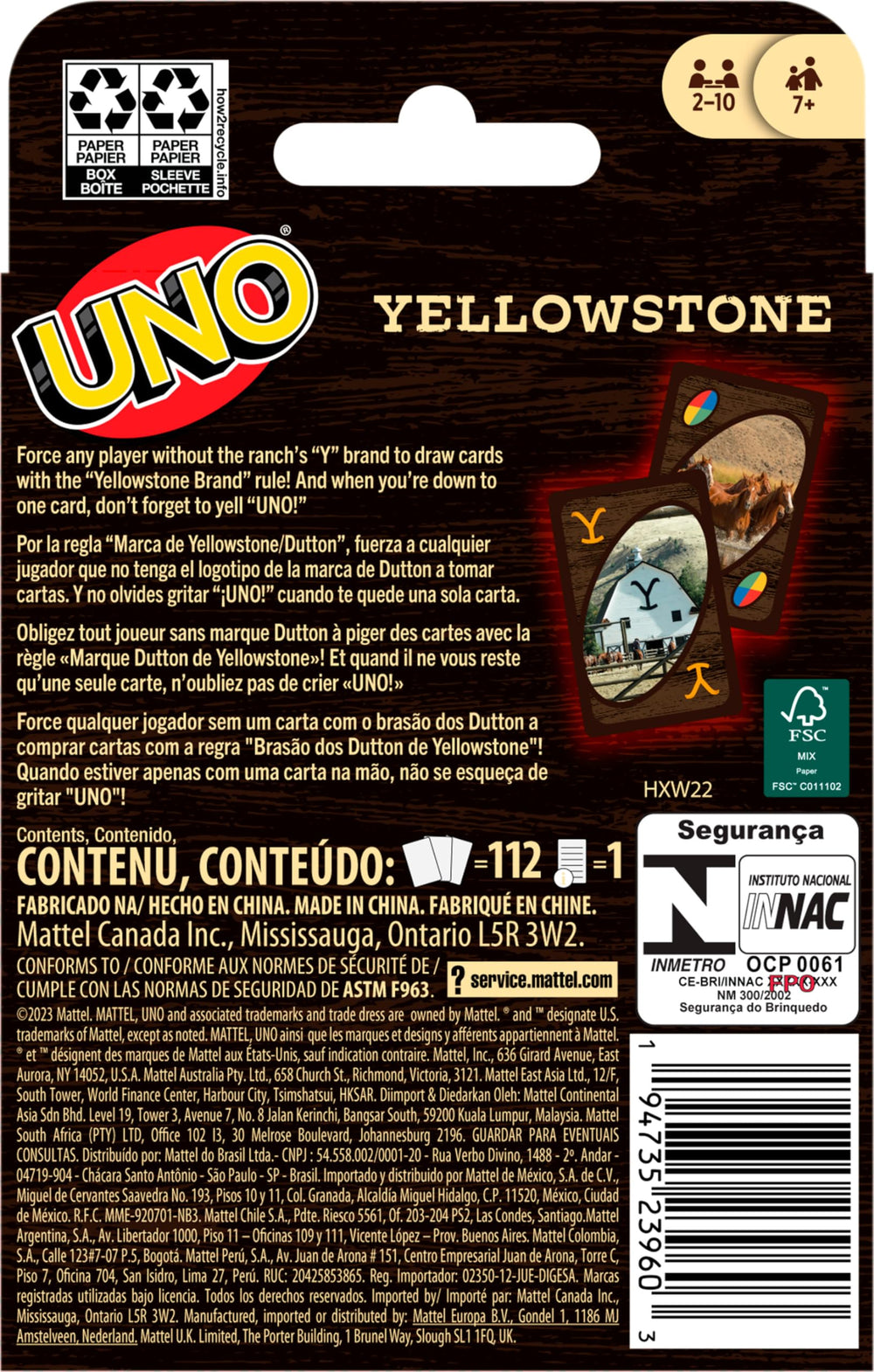 Mattel Games UNO Yellowstone packaging presents the complete game for gifting.