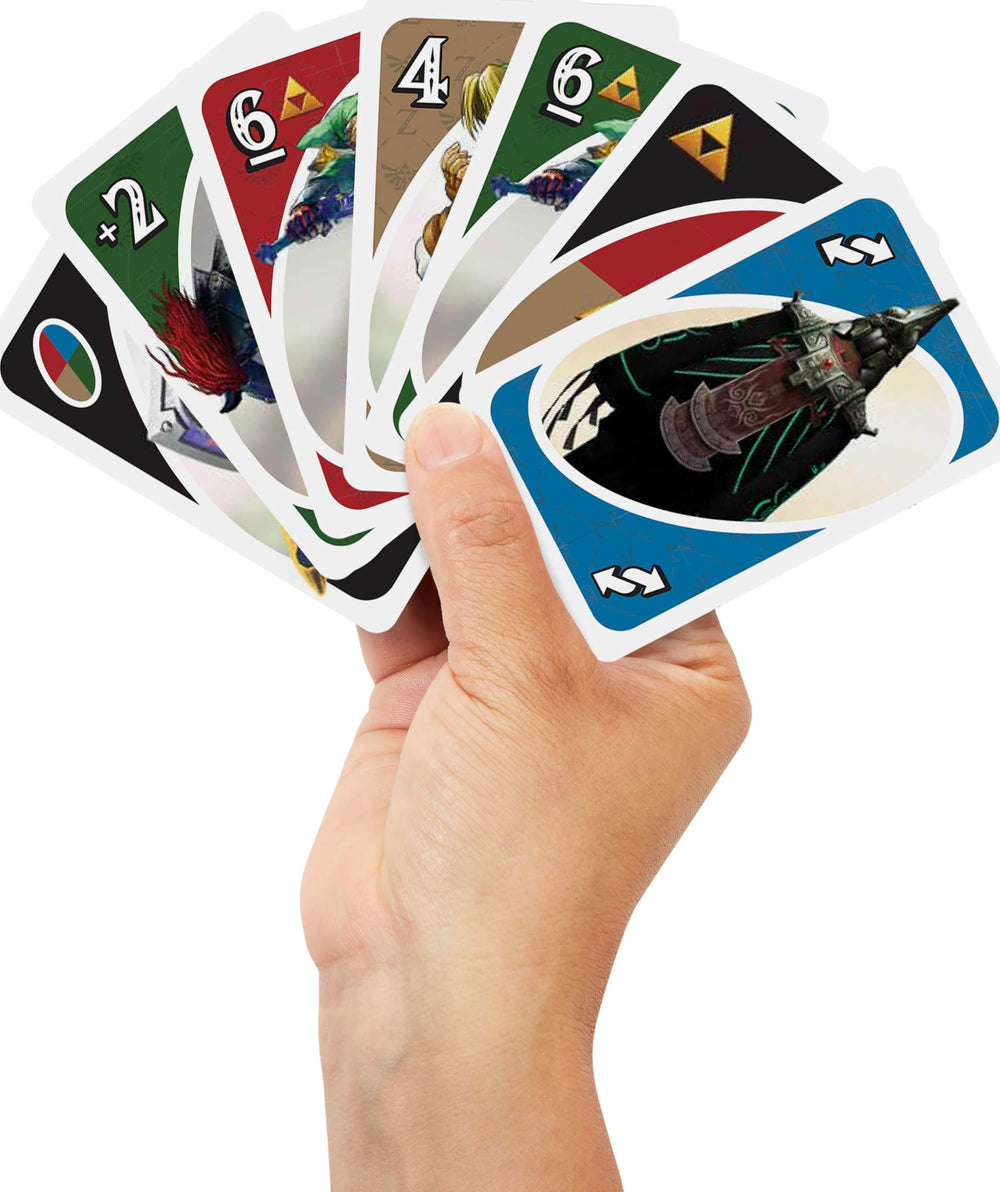 Zelda Triforce Wild Card from Mattel Games UNO Zelda adds strategic twists.