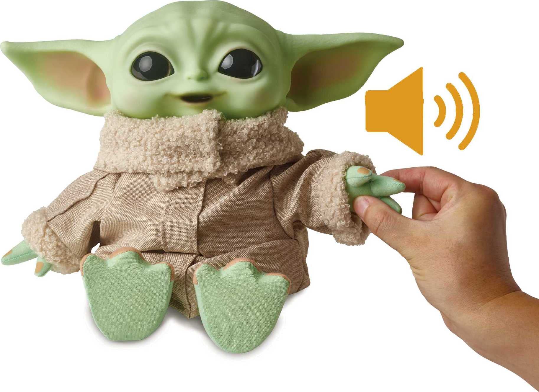 Mattel Grogu with posable arms and legs for interactive posing.