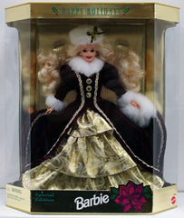 Mattel Happy Holidays Barbie 1996 doll front view, collectible holiday classic for display.