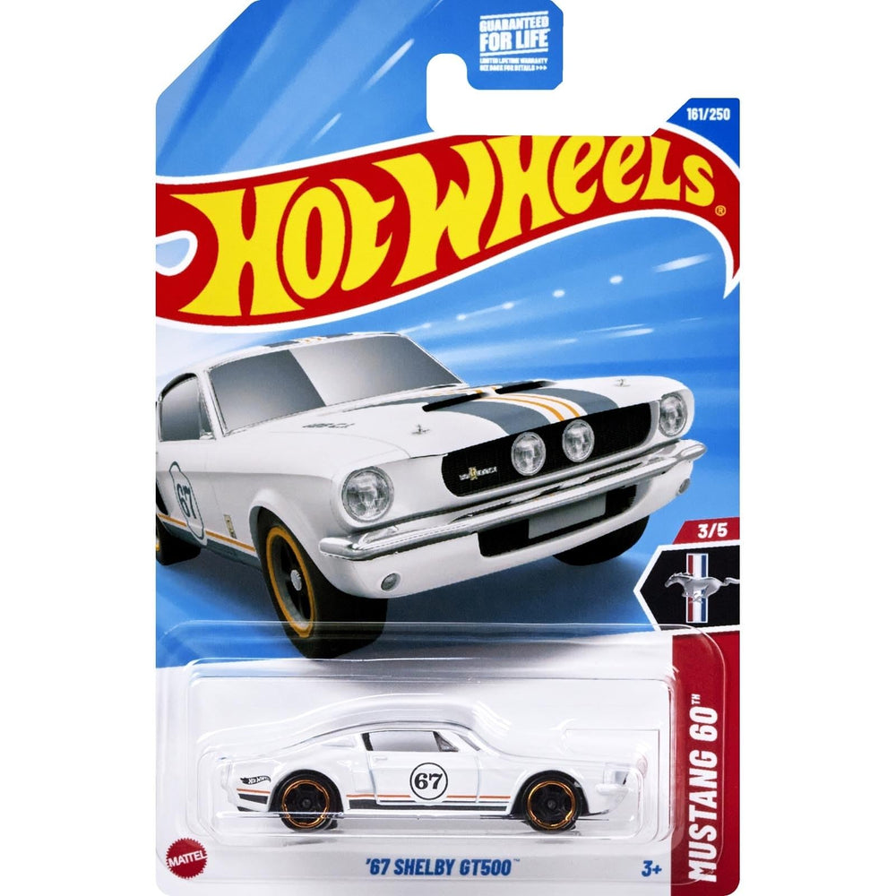 Mattel Hot Wheels 67 Shelby GT500 Mustang white front view highlights authentic details for display