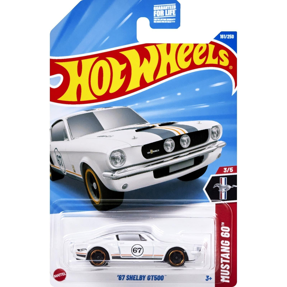 Mattel Hot Wheels 67 Shelby GT500 Mustang white front view highlights authentic details for display