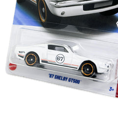 Mattel Hot Wheels 67 Shelby GT500 Mustang white side view emphasizes scale and craftsmanship
