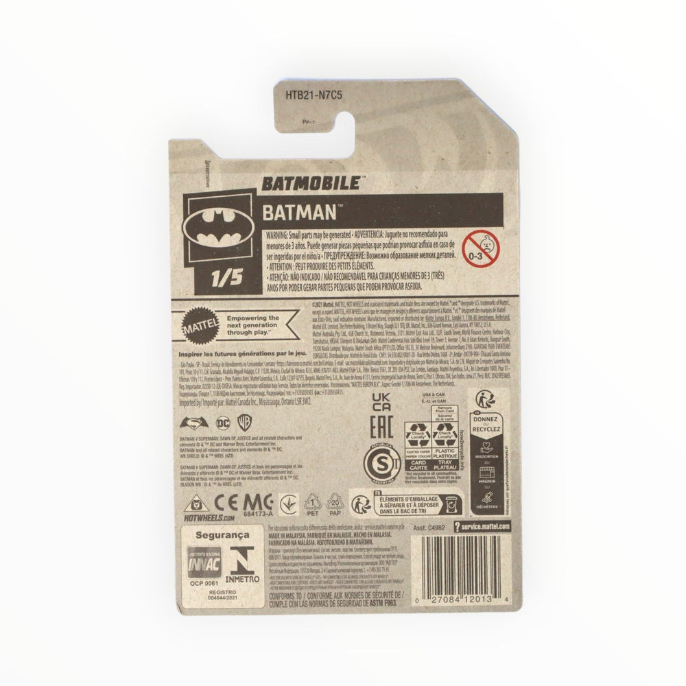 Mattel Hot Wheels Batmobile Batman 1:64 scale side view, perfect for display and imaginative play.