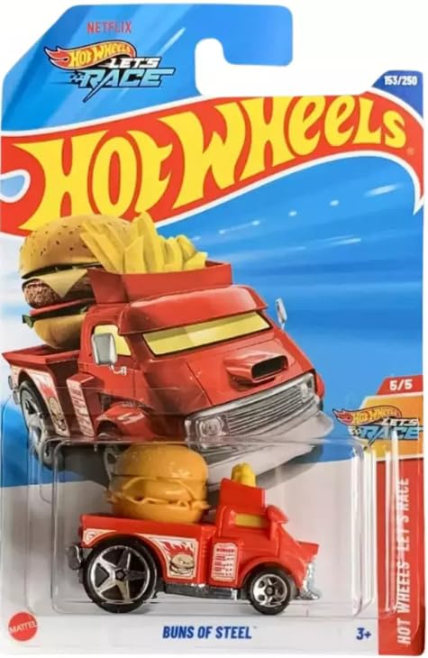 Mattel Hot Wheels Buns of Steel red die-cast car, ideal for display and play.