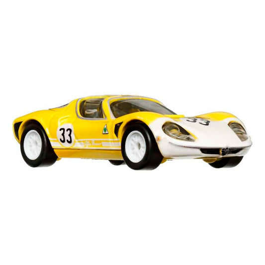 Mattel Hot Wheels Circuit Legends Alfa Romeo 33 Stradale Real Riders tires provide authentic road-ready detail