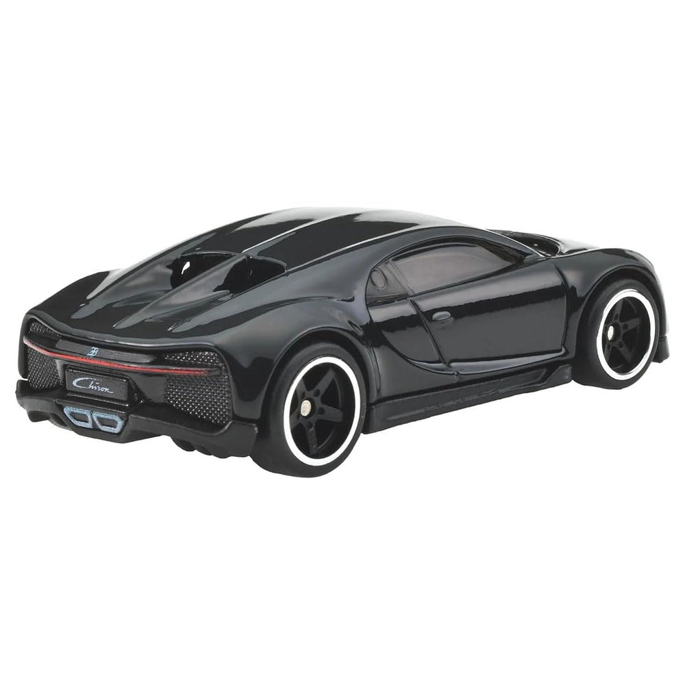 Mattel Hot Wheels Collector Bugatti Chiron side profile showcases sleek silhouette for display.